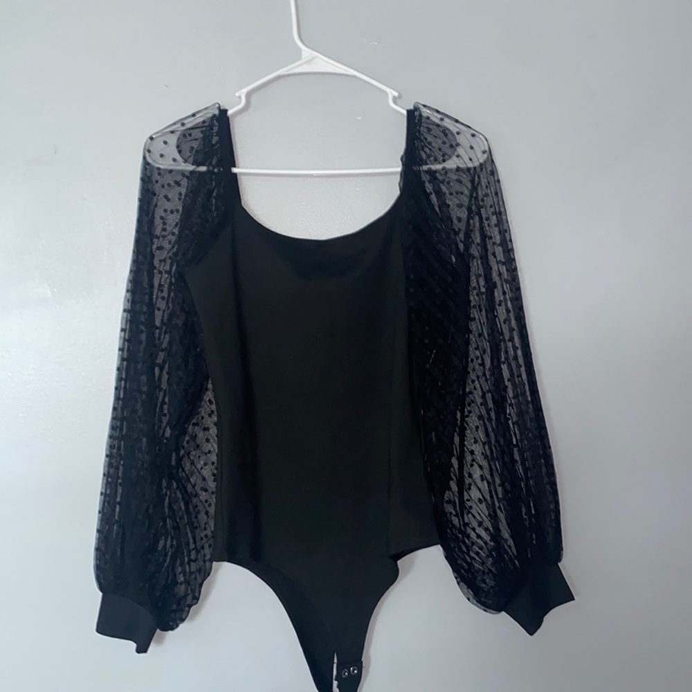 PINKMSTYLE: Square Neck Long Sleeve Top, polka dot